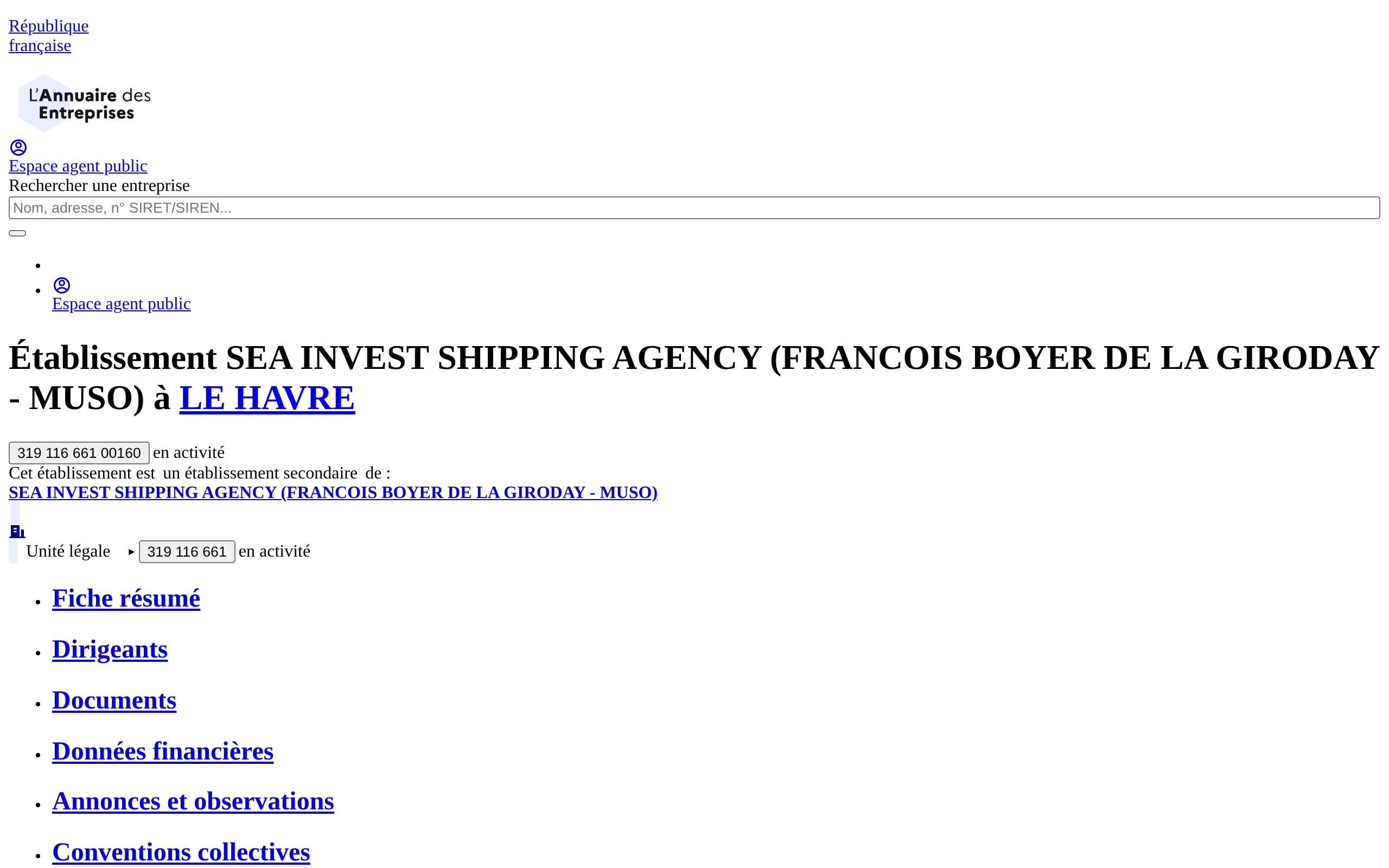 Aperçu du site SEA INVEST SHIPPING AGENCY (FRANCOIS BOYER DE LA GIRODAY - MUSO)