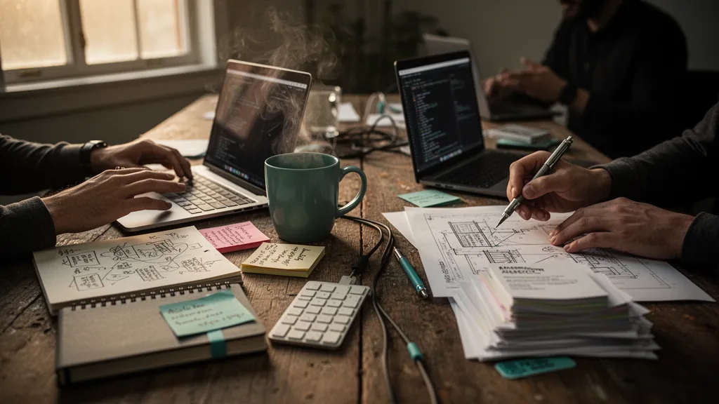 Capture d'écran abstraite d'un éditeur de code moderne montrant une interface assistée par IA