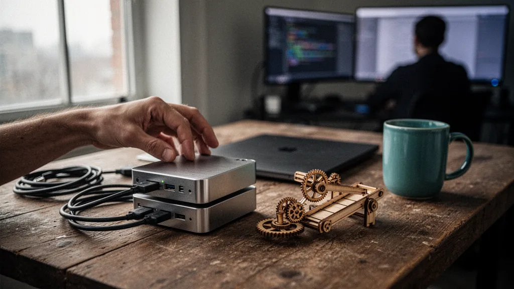 Clavier, terminal et écran affichant un tableau de bord de CI/CD